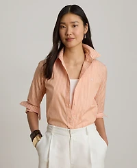 Lauren Ralph Petite Point Collar Classic Fit Striped End-On-End Shirt