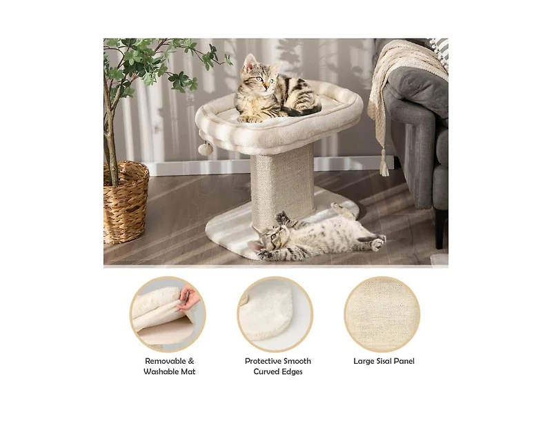 Zeus and Ruta Modern Cat Tree Tower with Large Plush Perch and Sisal Scratching Plate for Indoor Cats