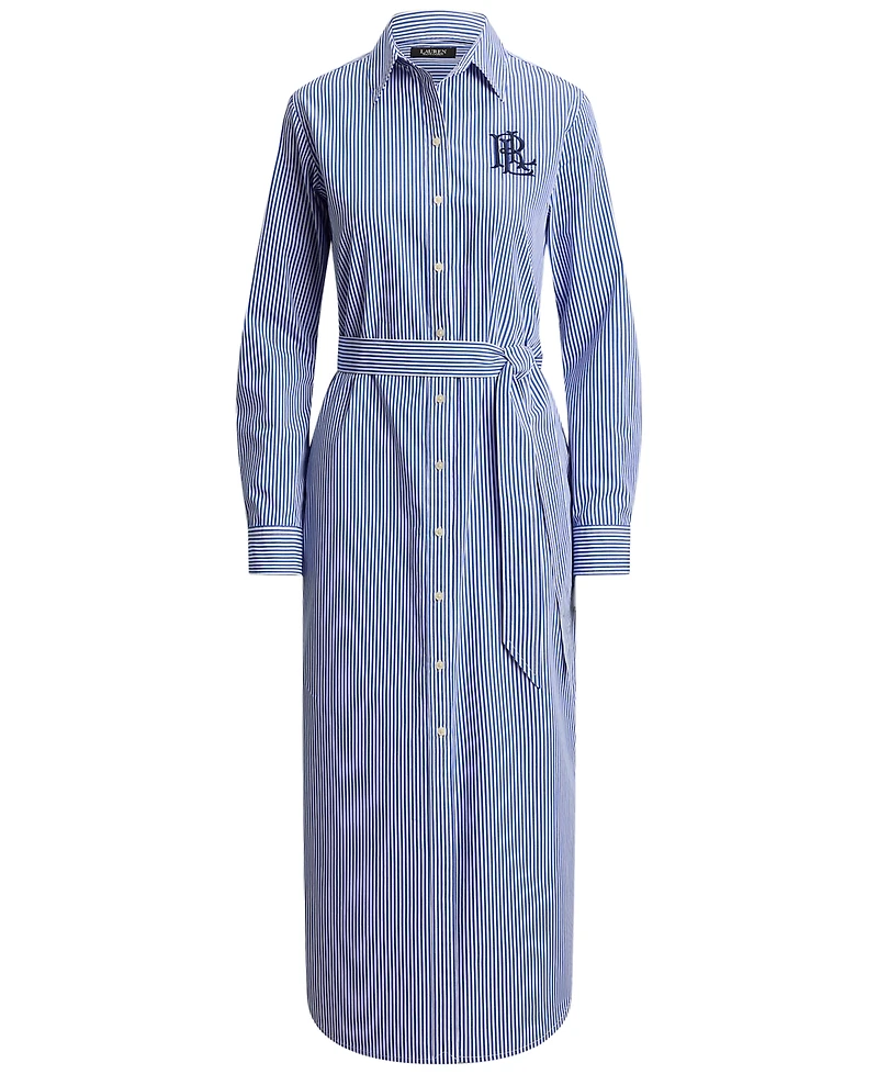 Lauren Ralph Petite Striped Point Collar Broadcloth Shirt Dress
