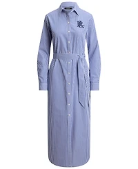 Lauren Ralph Petite Striped Point Collar Broadcloth Shirt Dress