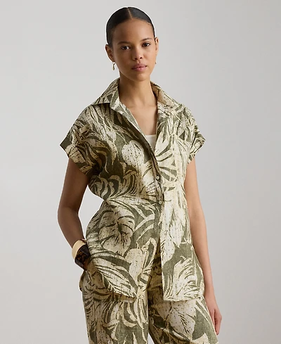Lauren Ralph Petite Point Collar Relaxed-Fit Print Shirt