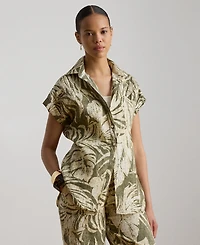 Lauren Ralph Petite Point Collar Relaxed-Fit Print Shirt