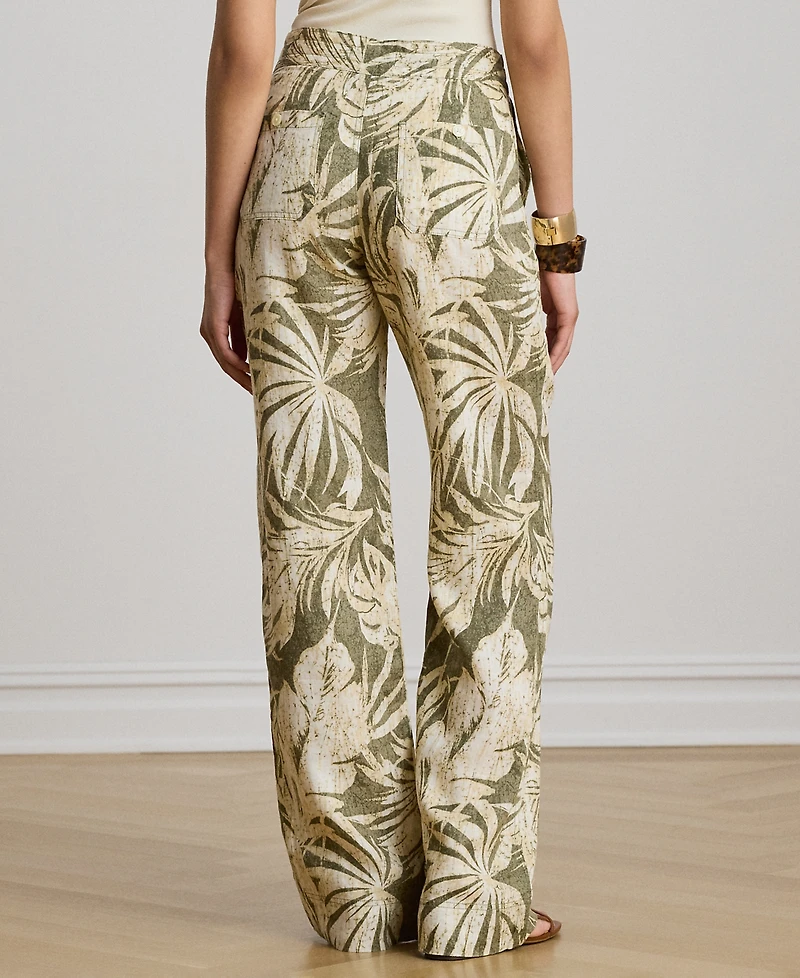 Lauren Ralph Petite High-Rise Palm-Frond-Print Wide-Leg Pants