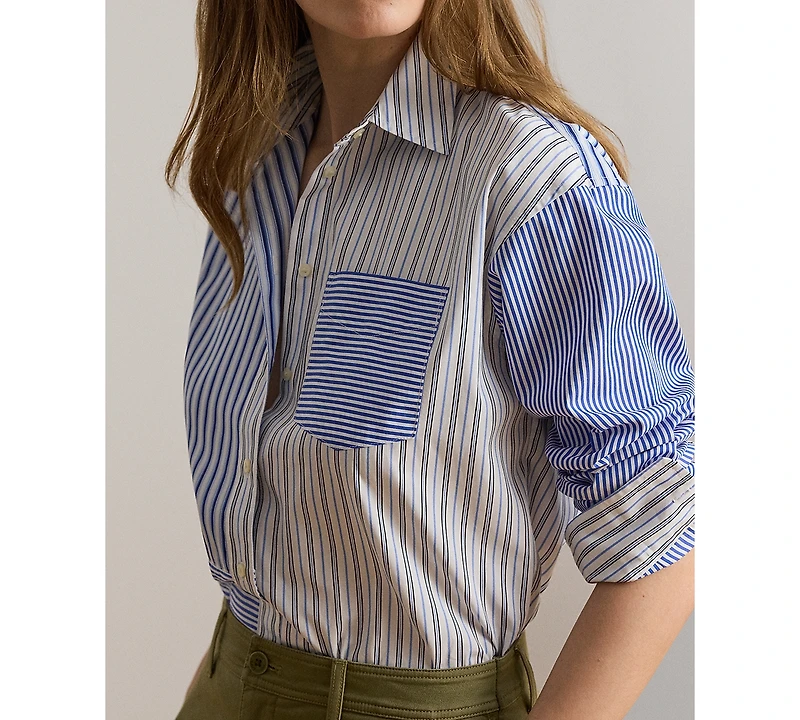 Lauren Ralph Petite Spread Collar Relaxed-Fit Striped Broadcloth Shirt
