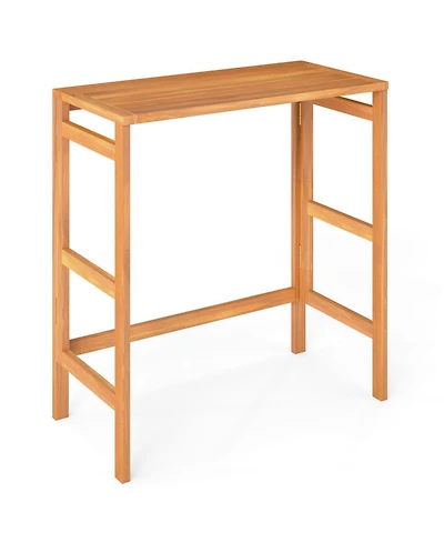 Gouun Foldable Acacia Wood Outdoor Bar Table with Slatted Top and Footrest