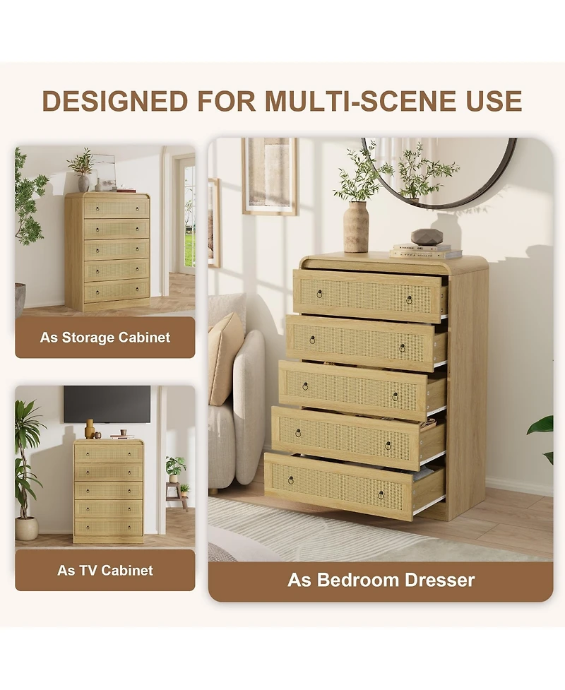 gaomon 31''Tall Rattan Dresser,6 Drawer Dresser for Bedroom,Dressers and Chests of Drawers