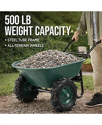 Best Choice Products Heavy Duty Dual-Wheel Wheelbarrow Garden Cart w/Built in Stand, 500lb Capacity, Extra Large Wheels