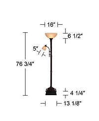 Regency Hill Garver Rustic Retro Torchiere Floor Lamp with Riser Tall Oil Rubbed Side Light Amber Glass for Living Room Reading