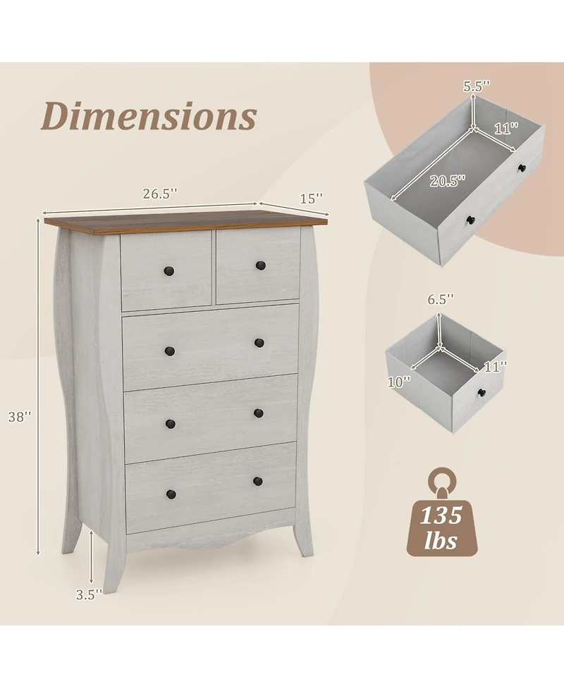 Slickblue 5 Drawer Closet Organizer with Fabric Bins and Anti-Tip Kit