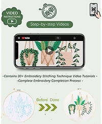 Gnuadz 3 sets Embroidery Kit Beginners Needlepoint Cross Stitch Diy Floral Pattern Hoop Thread Pothos Series