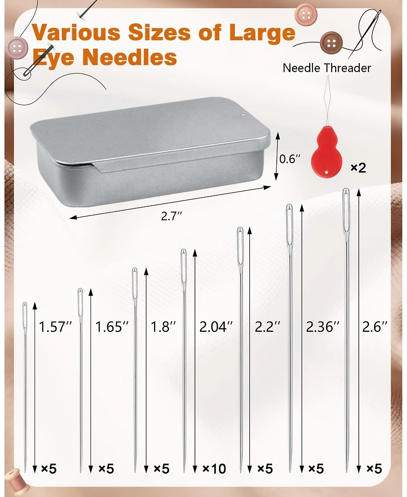 Gnuadz 40PCS Stainless Steel Sewing Needles Large Eye Leather Embroidery Threaders Handsewing Crafts