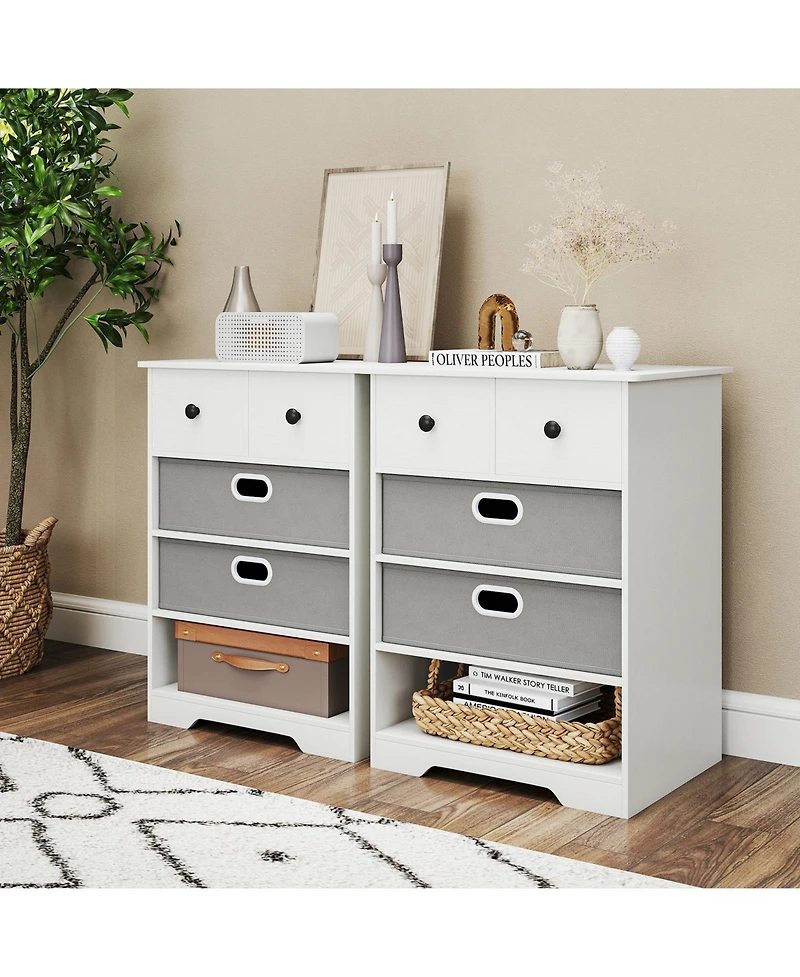 Slickblue 4-Drawer Storage Dresser with Open Shelves Modern Design