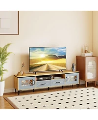 Sugift Farmhouse Tv Stand for TVs up to 80 in with Two Drawers