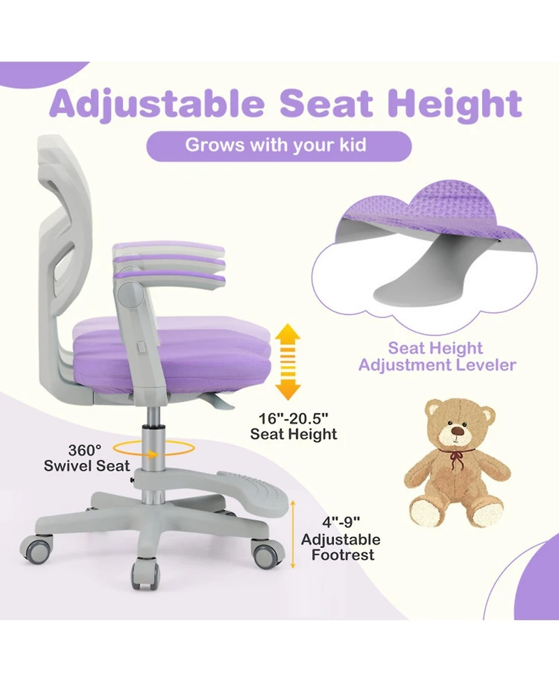 Gouun Adjustable Children Desk Chair with Y-Shaped Lumbar Support and Footrest