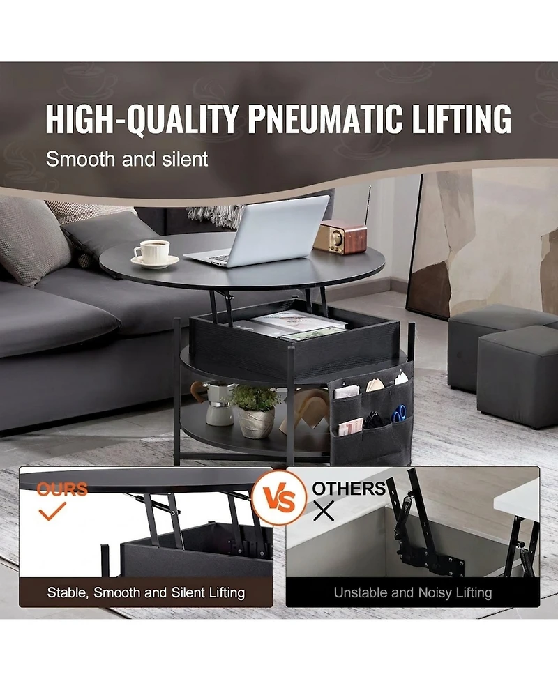 Sugift Lift Top Coffee Table, 35.3 in Round, with Extra Storage for Living Room