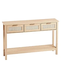 Sugift Rattan Console Table, 3 Storage Drawers, for Entryway, Living Room