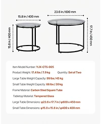Sugift Nesting Coffee Table Set of 2, 23.6" Round Glass Tables for Small Spaces