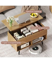 Sugift 31.5 in Lift Top Coffee Table with Storage and Open Shelves