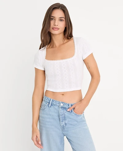 Good American Women's Pointelle Square Neck Crop Top