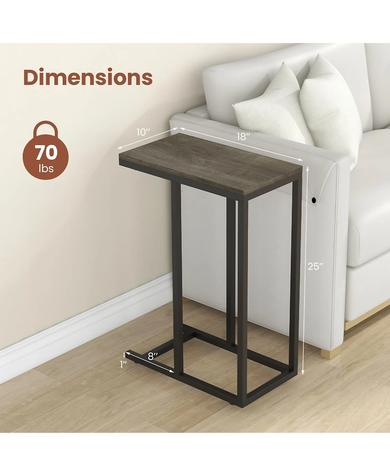 Sugift C Shaped Sofa Side Table with Heavy Duty Metal Frame