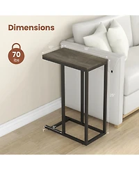 Sugift C Shaped Sofa Side Table with Heavy Duty Metal Frame