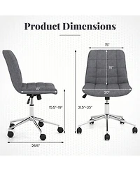 Gouun Armless Upholstered Rolling Vanity Chair with Adjustable Height