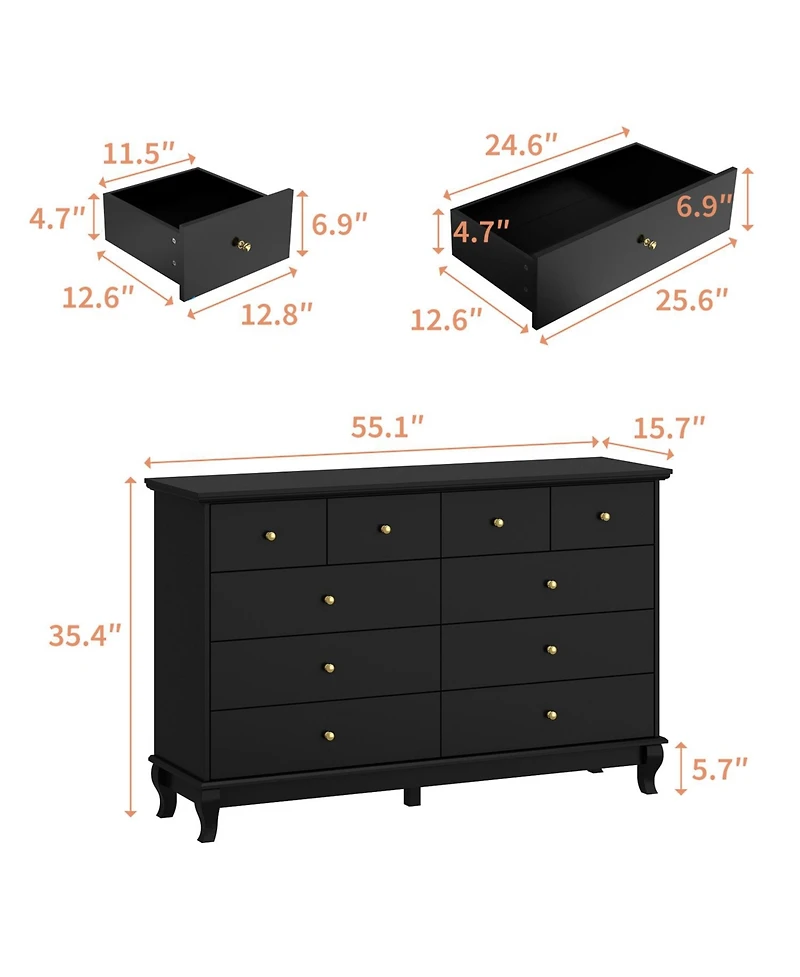 Famapy Paint 10-Drawer Wood Double Dresser Storage Cabinet