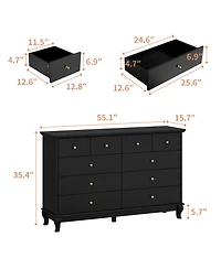 Famapy Paint 10-Drawer Wood Double Dresser Storage Cabinet