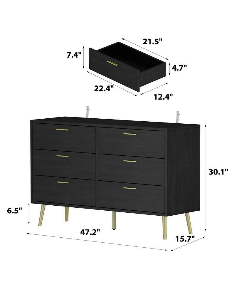Famapy Wood Dresser Chest of Drawer With 6 Drawers