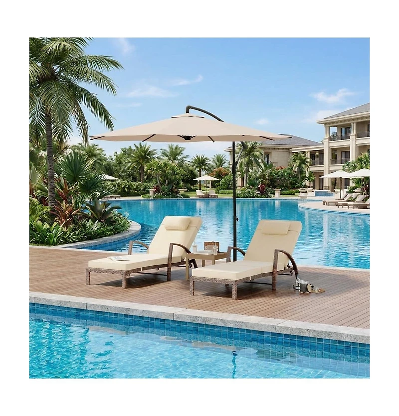 gaomon Outdoor Wicker Chaise Lounge Chair with Cushion, Wicker and Cushion, 2pcs