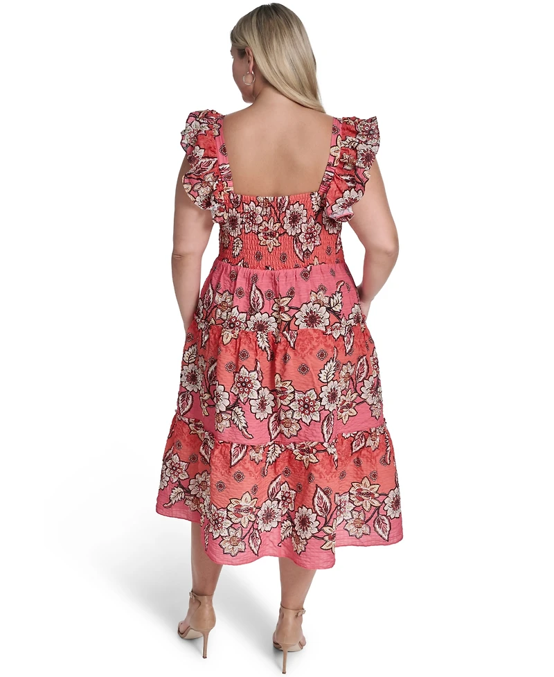 Vince Camuto Plus Flutter Short-Sleeve Square Neck Midi Dress