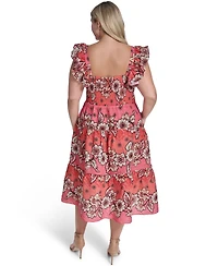 Vince Camuto Plus Flutter Short-Sleeve Square Neck Midi Dress