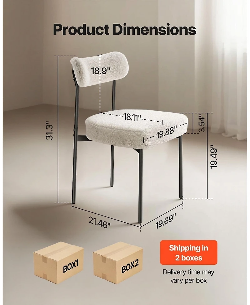 Sugift Boucle Dining Chairs Set of 6, Mid Century Modern Upholstered Side Chairs for Dining