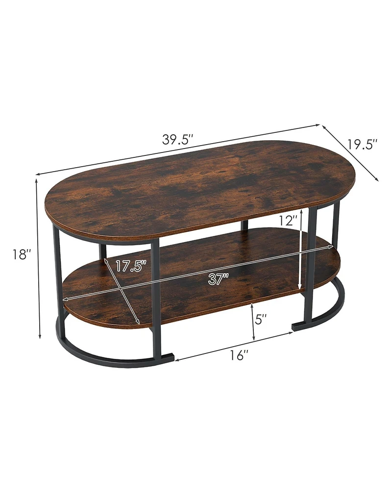 Sugift Oval Two Tier Coffee Table with Open Storage Shelf
