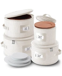 StorageBud Fine China Storage Containers Hard Shell, 4 Piece Dish Storage Containers, Quilted Plate Containers, Stackable Dish Organizer