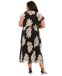 London Times Plus Short-Sleeve V-Neck Pleated Maxi Dress