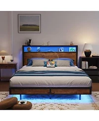 Sailvan Bed Frame With Led Lights Industrial Platform Bed With Charging Station