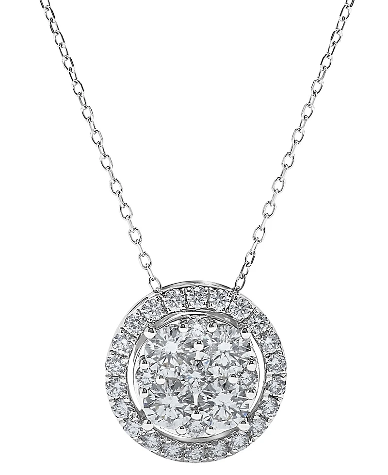Diamond Halo Cluster Pendant Necklace (1 ct. t.w.) in 14k White Gold