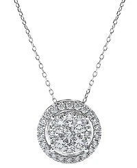 Diamond Halo Cluster Pendant Necklace (1 ct. t.w.) in 14k White Gold