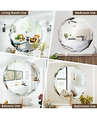 Antok Single Beveled Edge Circle Mirror Frameless Wall Mount Bathroom Vanity Mirror