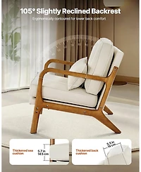 Sugift Accent Chair, Mid Century Modern Armchair, Solid Wood Frame, Linen Fabric