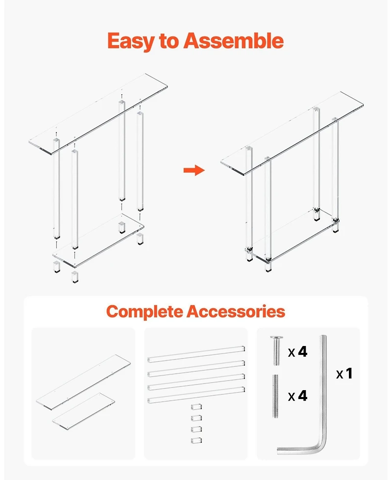 Sugift Acrylic Console Table, 2-Tiers Narrow Side Desk with Storage for Living Room