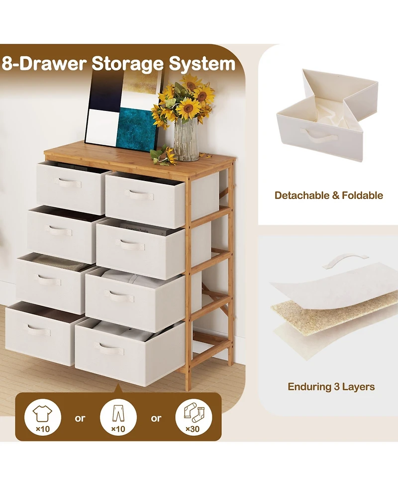 Slickblue 8 Drawer Bedroom Dresser with Removable Fabric Storage Bins