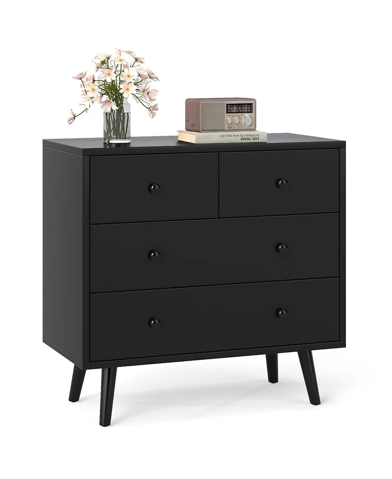 Slickblue 4 Drawer Wooden Dresser Wide Storage Cabinet for Bedroom