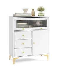 Slickblue Chest of Drawers with Flip-Up Fluted Glass Door for Bedroom