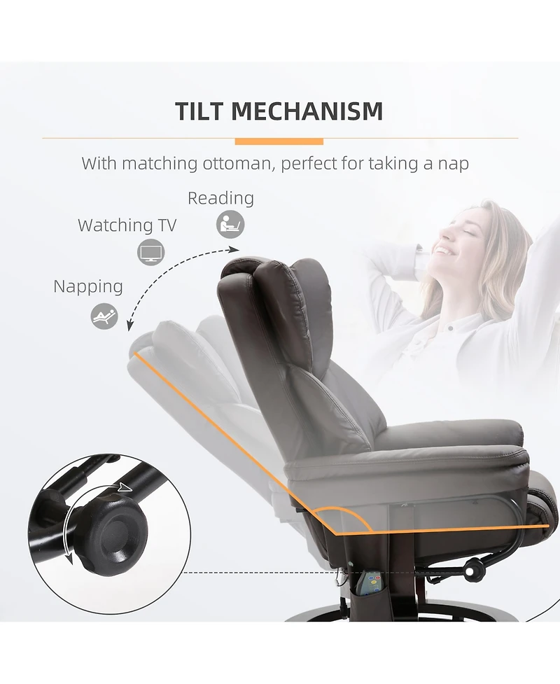 Boyel Living Massage Recliner Chair with Ottoman 10 Vibration Points 360degree(s) Swivel Faux Leather