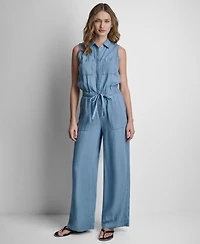 Dkny Jeans Women's Sleeveless Collared Neck Jumpsuit
