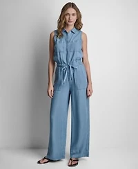 Dkny Jeans Womens Sleeveless Collared Neck Jumpsuit