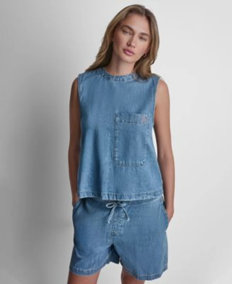 Dkny Jeans Womens A Line Sleeveless Top Mid Rise Flowy Relaxed Pull On Shorts