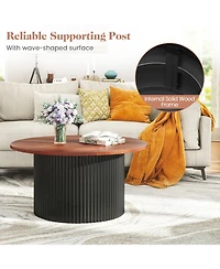 Slickblue Round Coffee Table Solid Wood Frame Wooden Top